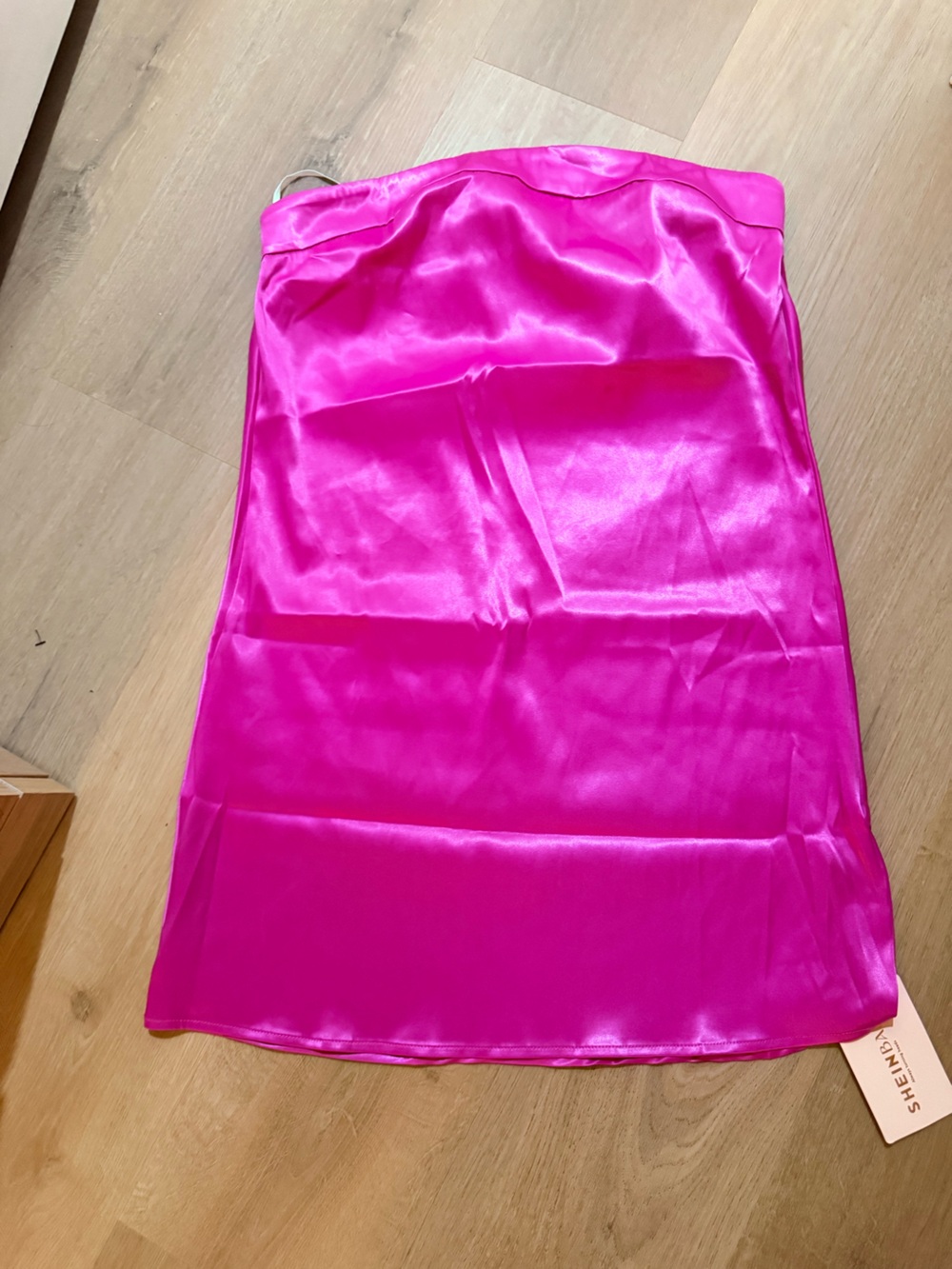 SHEIN Bright Pink Satin Strapless Mini Dress